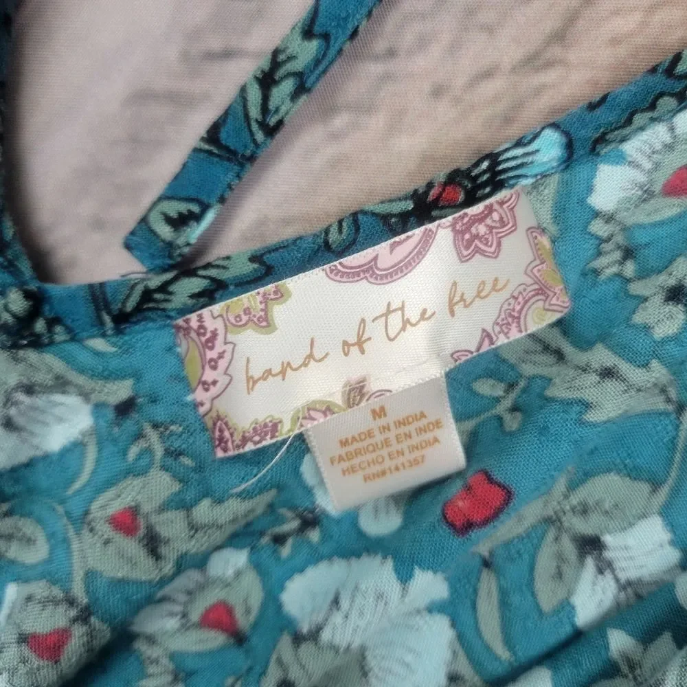 Band Of The Free Jewel Teal Floral Long Sleeve Wrap Maxi Dress Size Medium